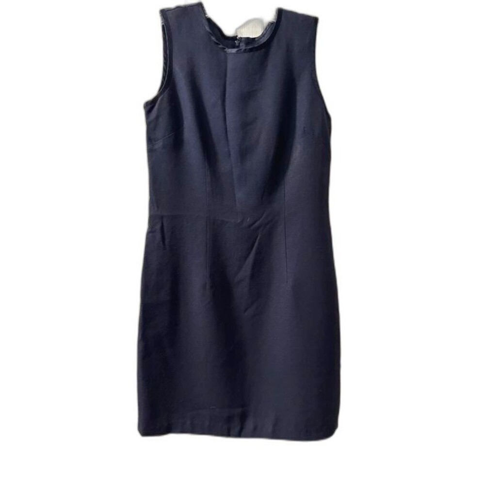 CDC Size 2 Navy Blue Sleeveless Satin-Trim Sheath Career Dress